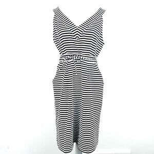 Motherhood Maternity Black Stripe Dress Sleeveless Large Vneck Pockets